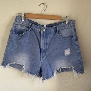 Princess Polly Light Blue High Waisted Distressed Jean Shorts